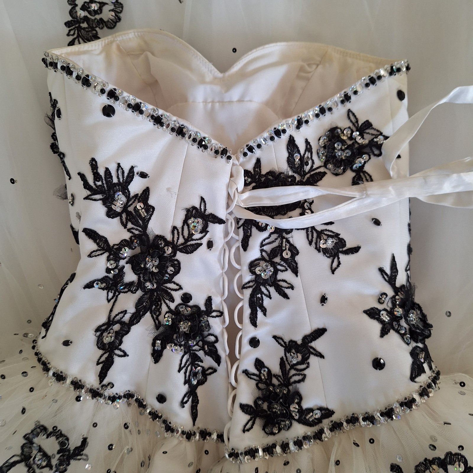 Sz 5/6 Morilee Ball Gown Wedding Dress: Black Embroidery, Corset Back, Tulle