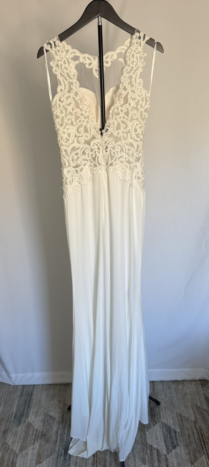 Cinderella Divine White Lace Sleeveless V-Neck Long Wedding Dress 4