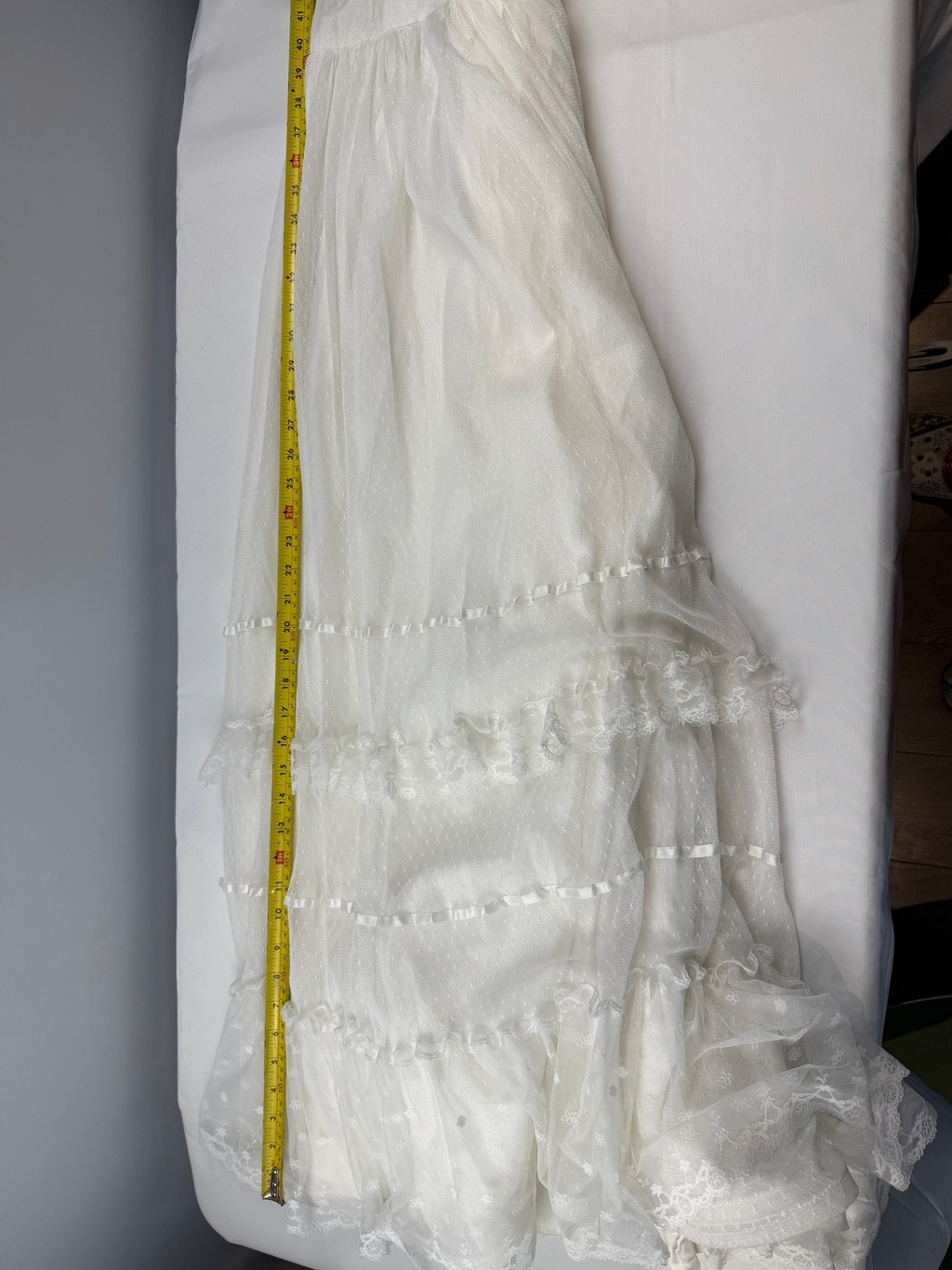 Vintage 70’s Tiered Lace High Neck Wedding Dress Ivory Handmade Boho size S