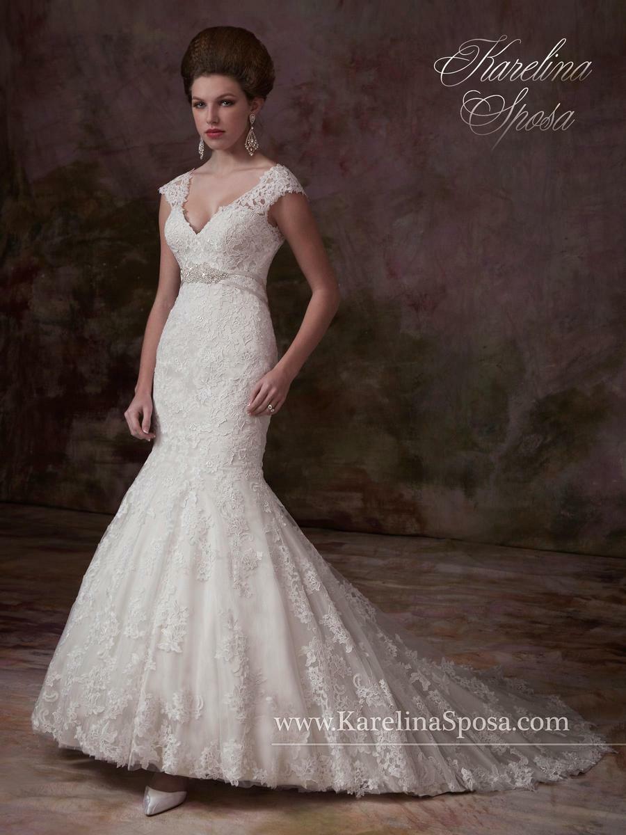 Mary’s Bridal Wedding Dress C7997 Mermaid Fit Flare Queen Anne Off Shoulder Lace