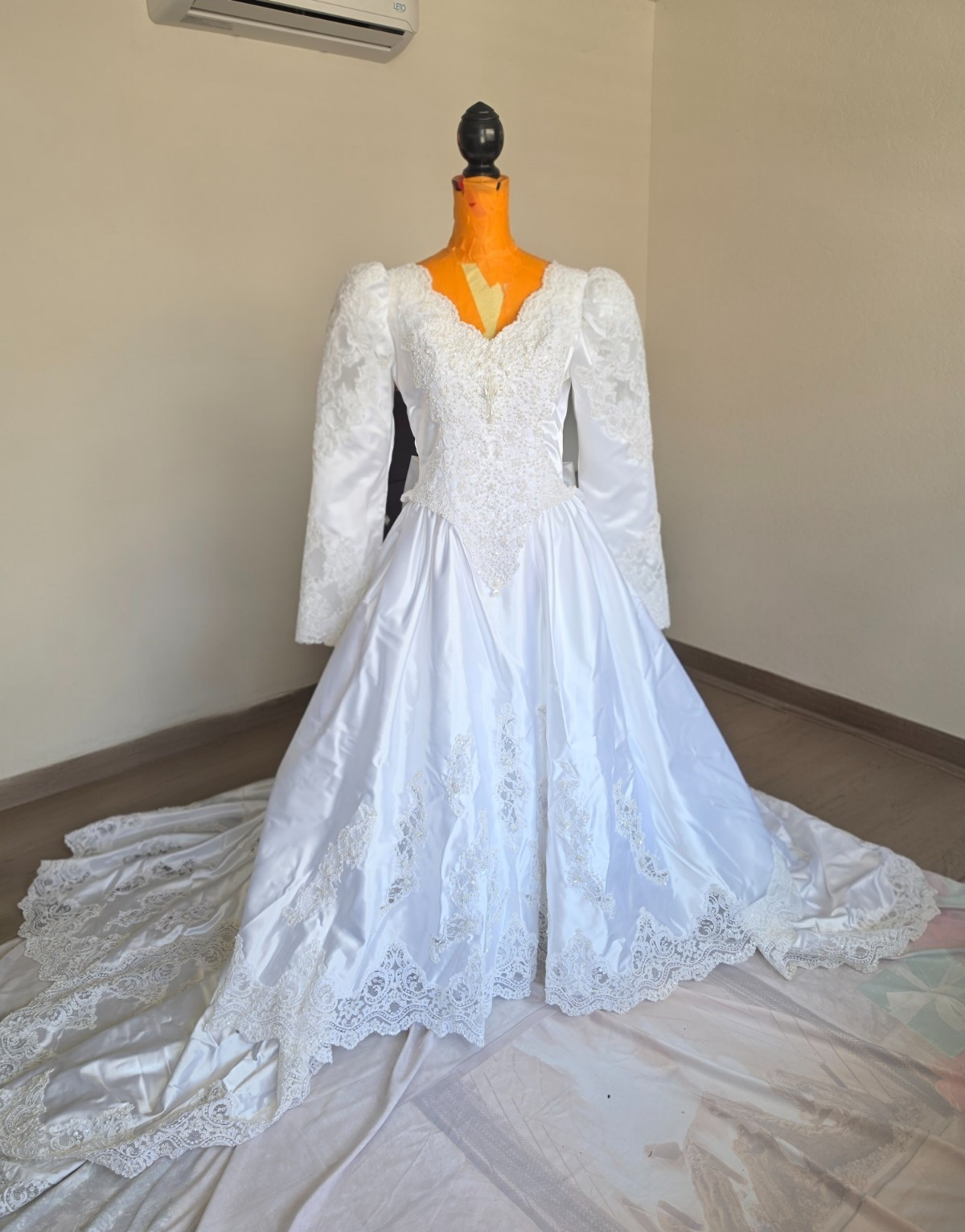 Vintage 1980s Mori Lee Wedding Gown with matching veil crown