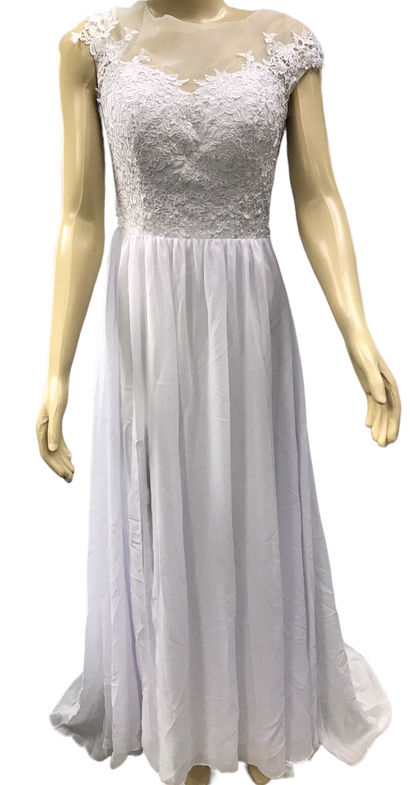 SIQINZHENG A Line High Neck Wedding Dresses White Bridal Gown Size 8 with Lace