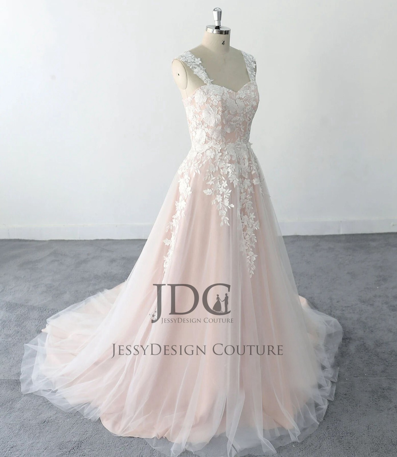 Classic Blush Bridal Gown Lace Wedding Dress Custom made 2-28 Plus Size Straps