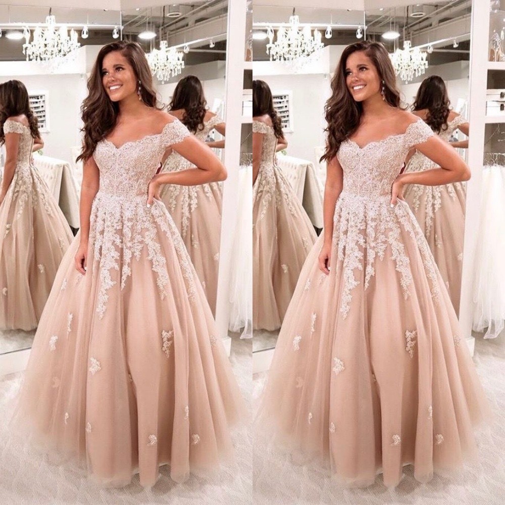 Elegant Blush Pink Wedding Dresses Off The Shoulder A Line Beach Bridal Gowns