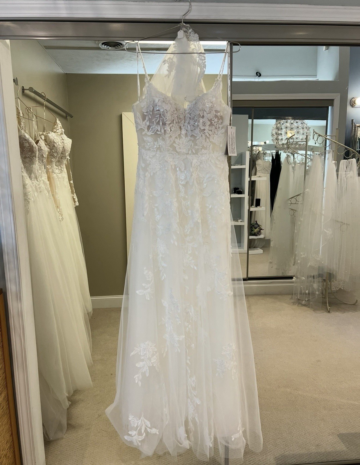 Stella York 7447 Ivory Lace Embroidered Off-Shoulder A-Line Full-Length Dress 16