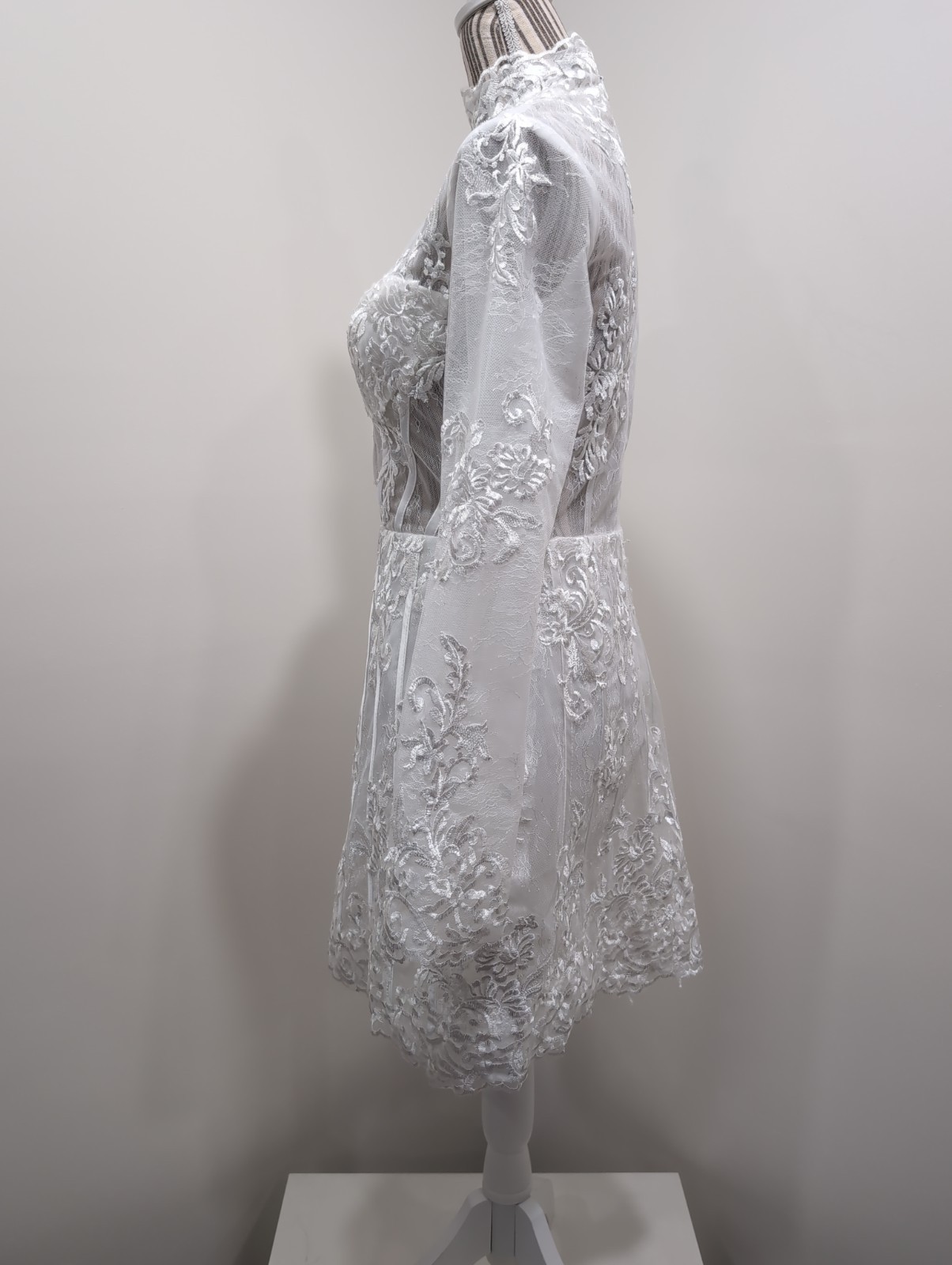 Women’s White Lace Applique High Neck Short Wedding Dress Angel Whimsy Coquette