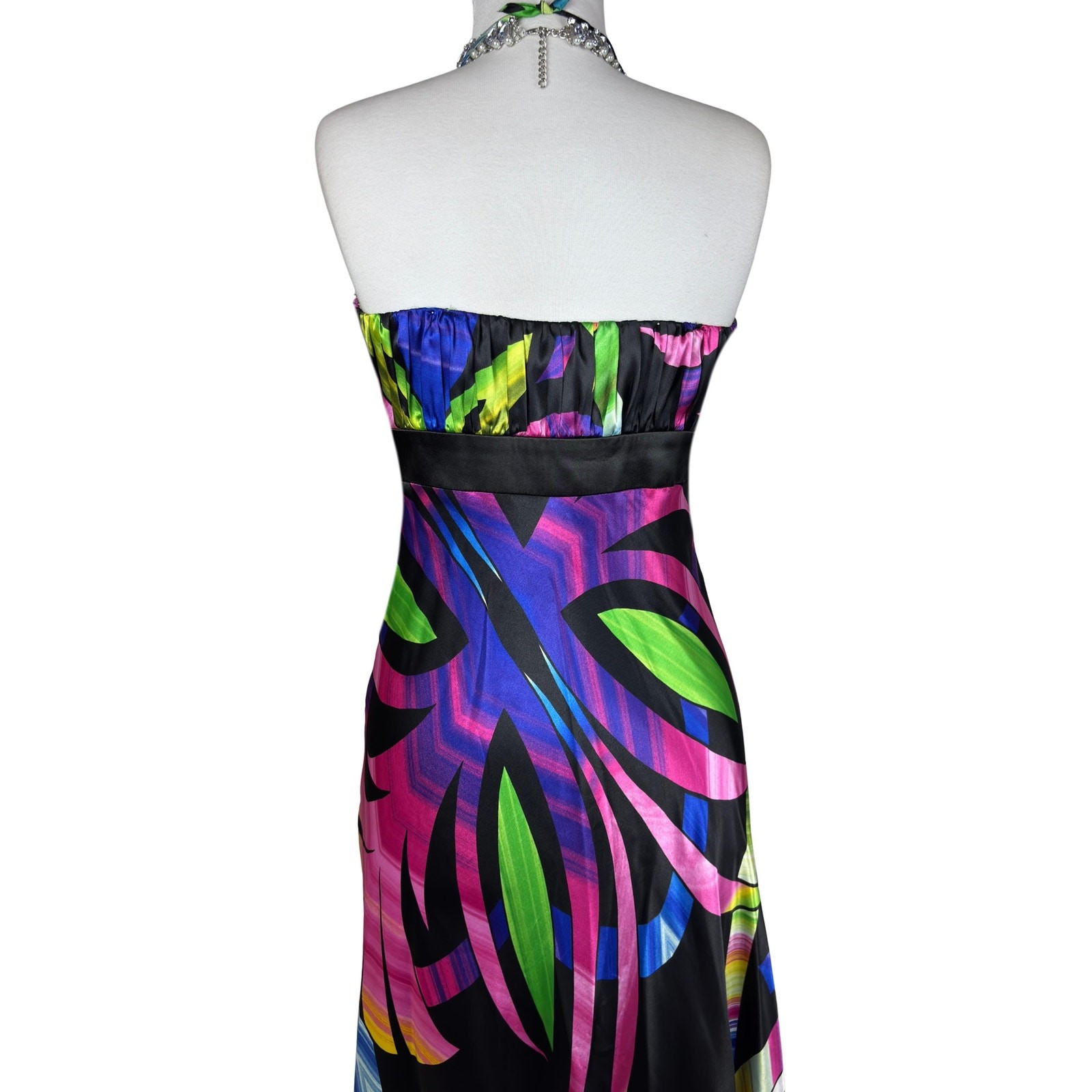 Vintage Y2K Tropical Halter Midi Dress with Sequins and Beads – Boho Resort Wear