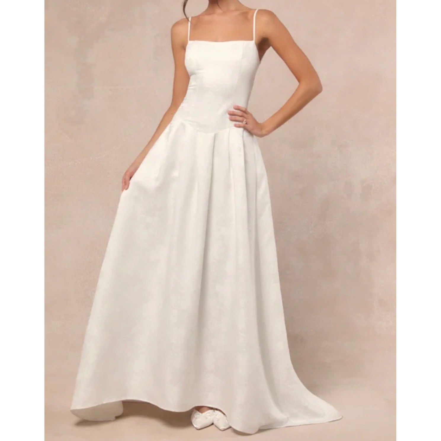 Lulus Arabella White Jacquard Basque Waist Maxi Dress Lace Up Back Womens M NEW