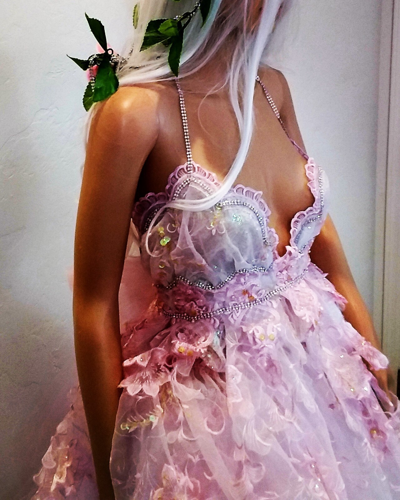 “AMARIS” Pink & White Organza 2 Pc Backless Babydoll Wedding Ballgown Set