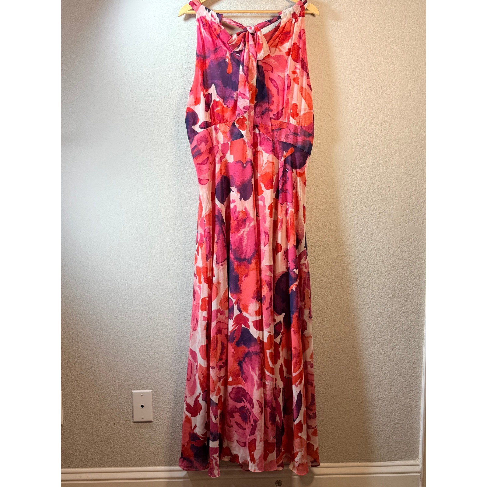 Eliza J Womens 20W Floral Maxi Dress Pink Purple Pleated Halter Wedding Guest