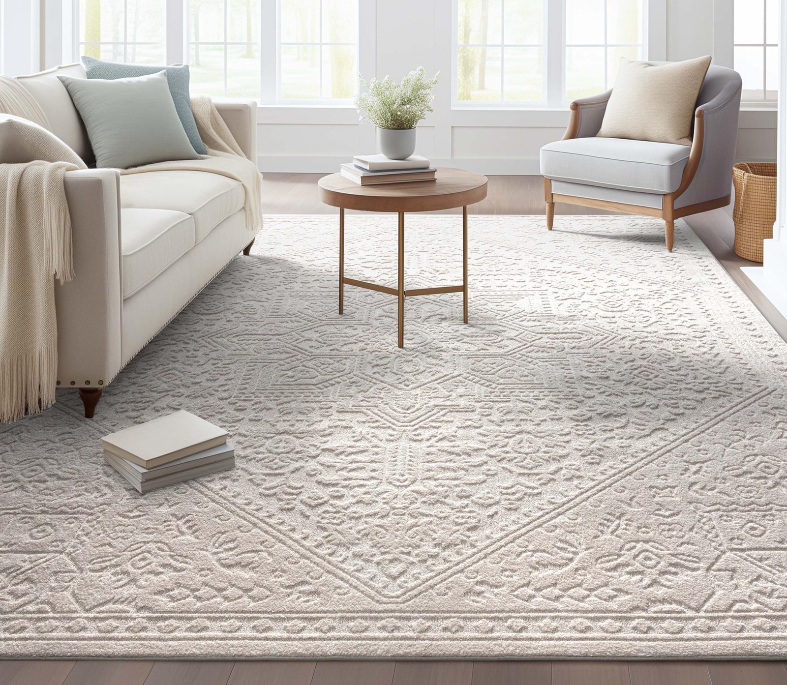 Well Woven Harlow Collection Cloud Medallion Ivory – Modern Tribal Minimalist…
