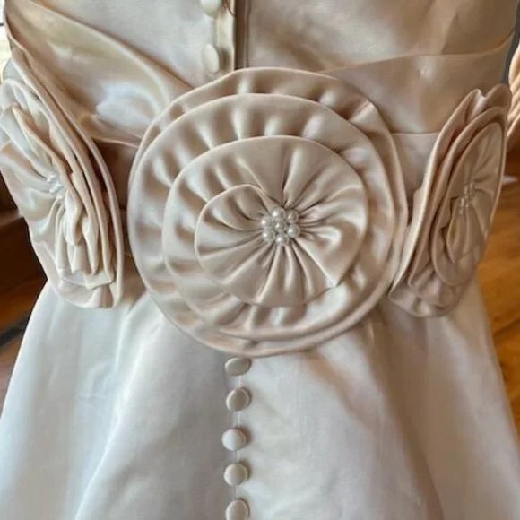 *Champagne Gold Satin Strapless Detachable Mini Wedding Gown Bridal Dress Size 4