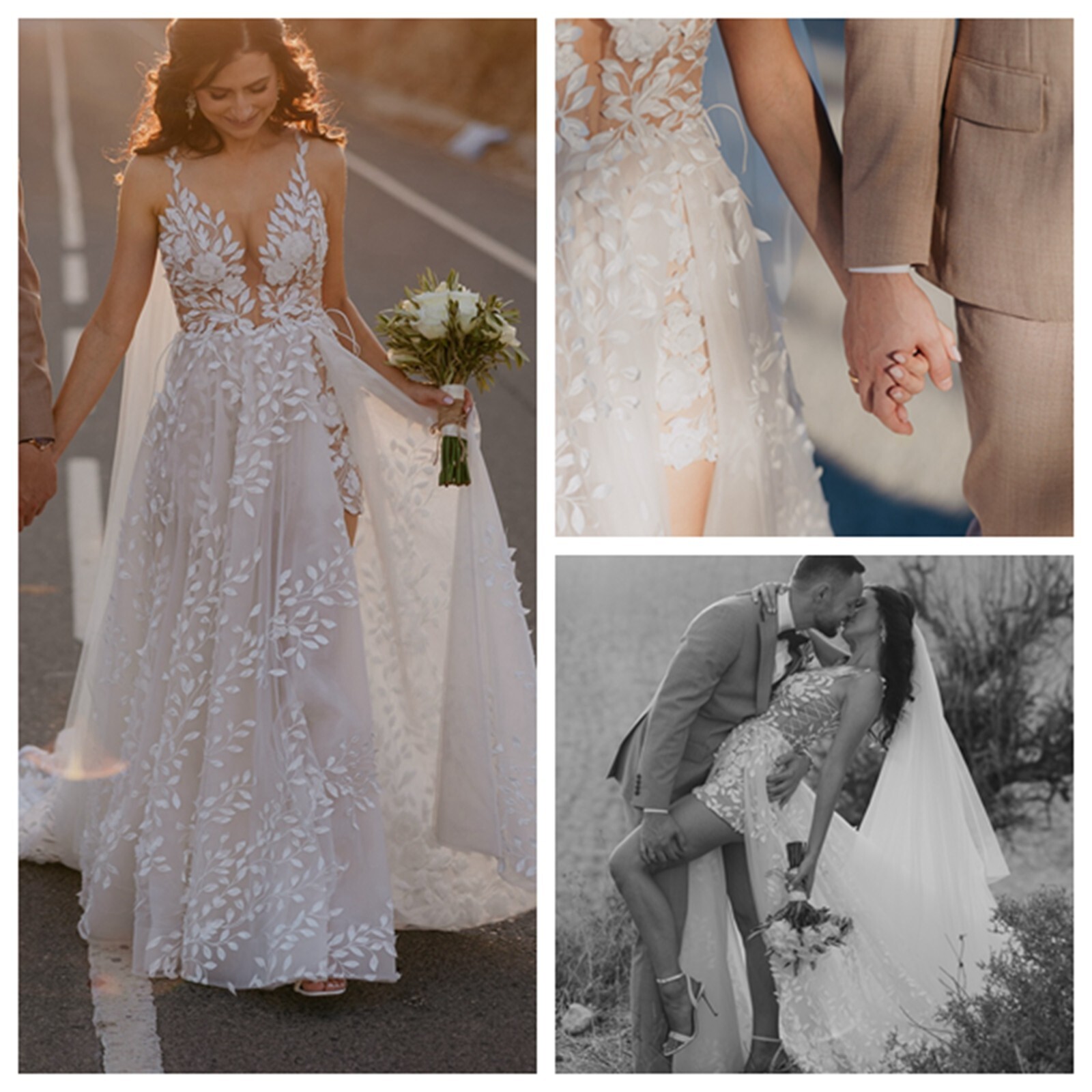 2026 Summer Beach Leaves Lace Wedding Dress Bridal Gown Custom made Sheer Bodice
