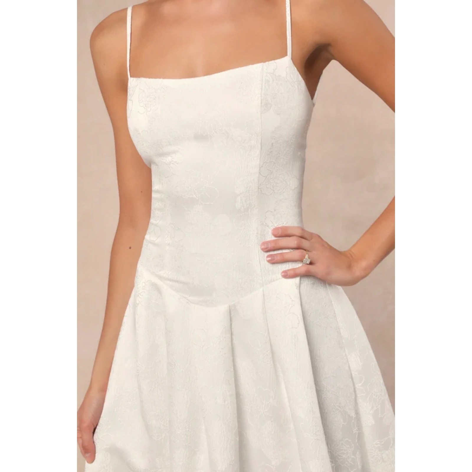 Lulus Arabella White Jacquard Basque Waist Maxi Dress Lace Up Back Womens M NEW