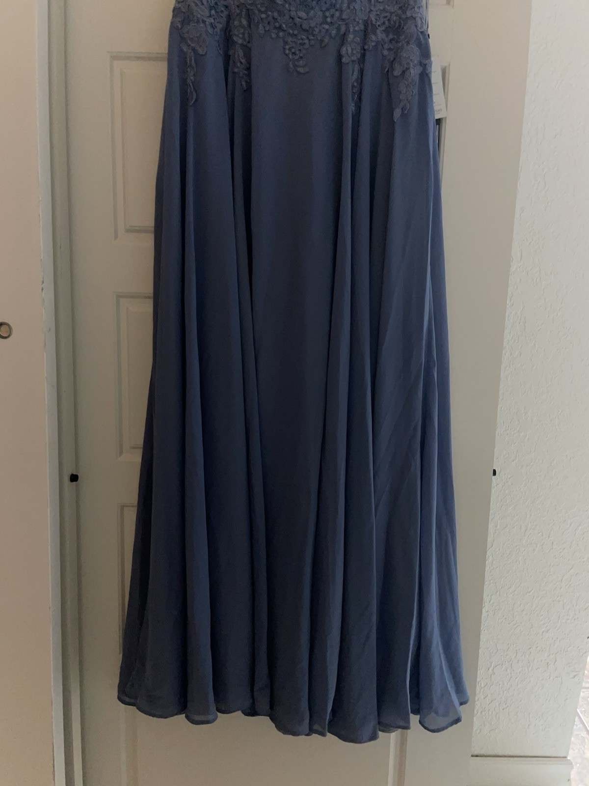 Eva Dress Slate Blue L Off-shoulder EV5239 Chiffon Corset Back NWT
