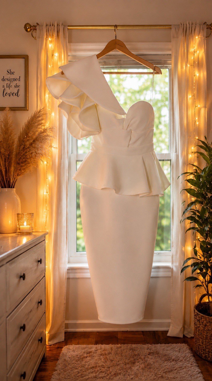 Wedding Dress Size 6 Ivory One-Shoulder Ruffle Peplum Midi