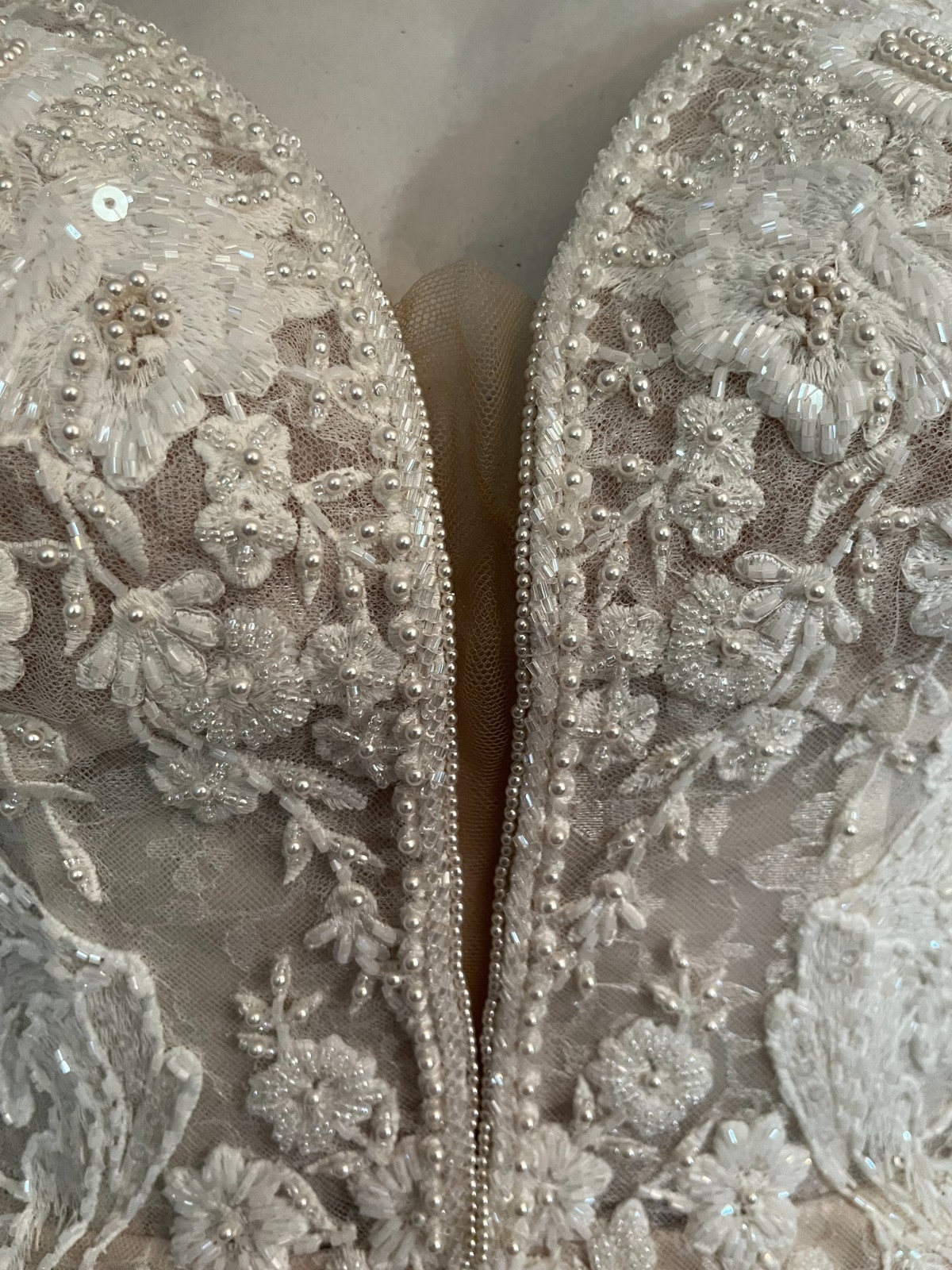 Designer Gown, Kleinfelds, $3,200. Martina Liana, Lace, pearls, Never worn.