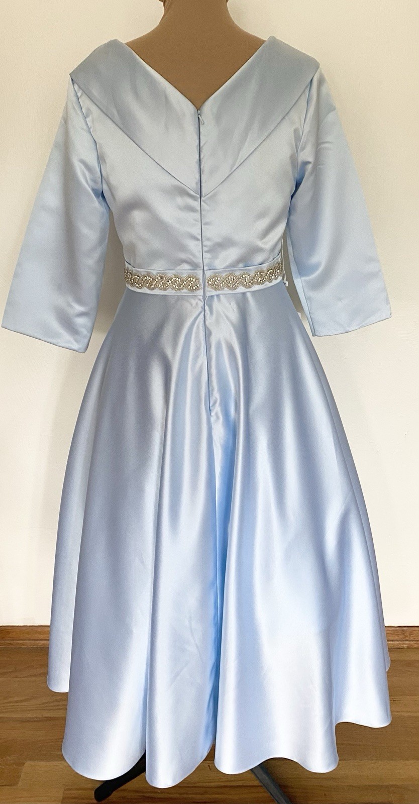 NWT LanTing Bride BLUE Satin *Large* Vintage-Inspired V-Back Retro Wedding Dress