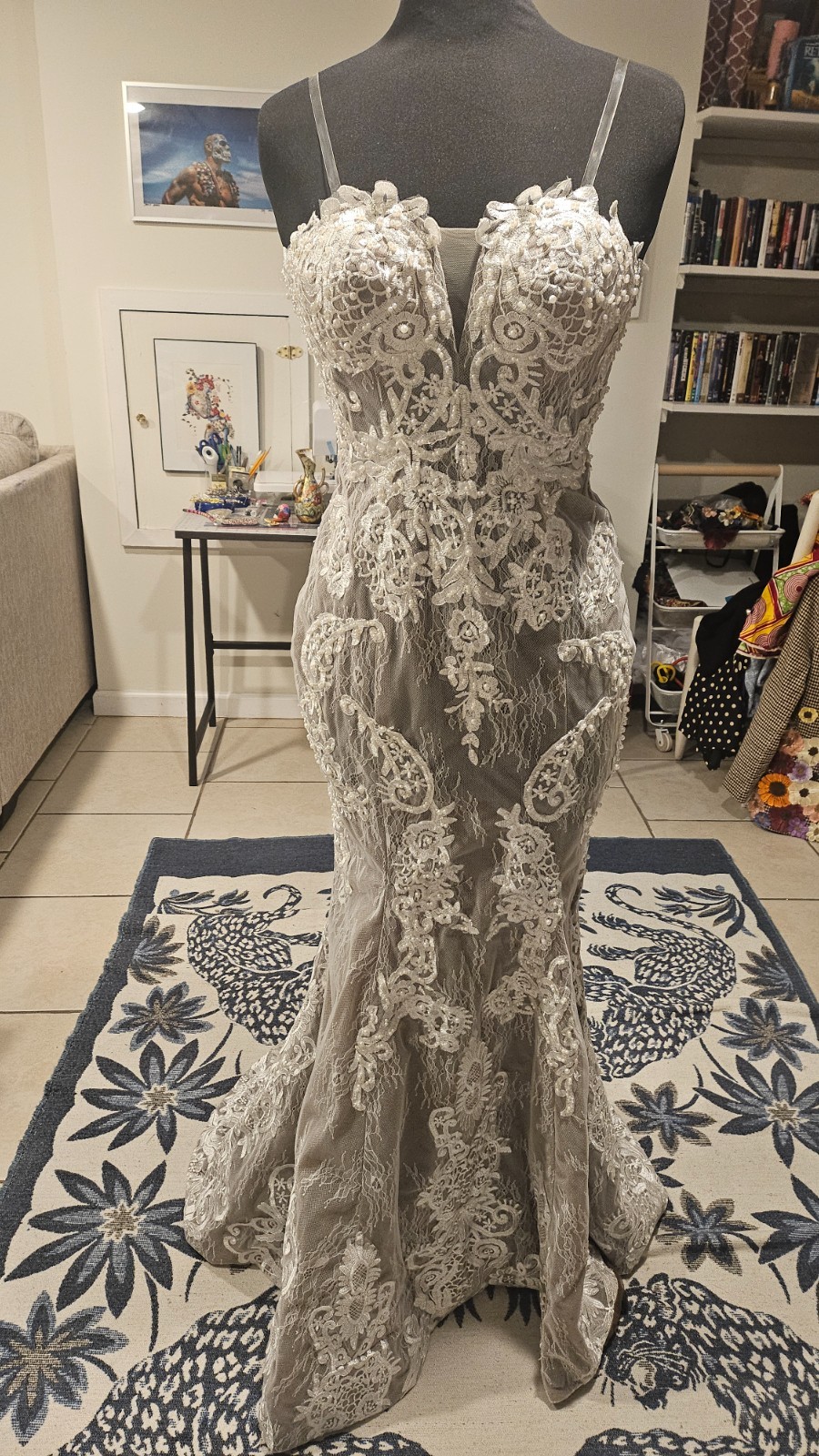 Elegant Beaded Lace Mermaid Gown – Ivory/Nude – Handcrafted Detailing