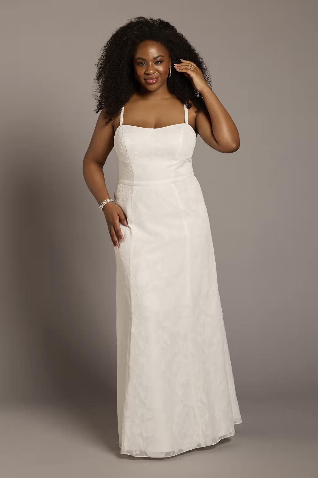 DB Studio Soft White Spaghetti Strap Jacquard A-Line Dress Size 2 David’s Bridal