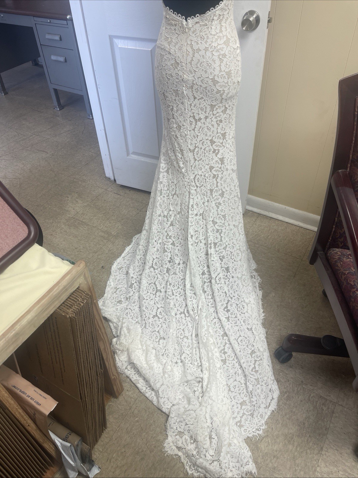 Lulu’s Wedding Bridal Everlasting White Floral Lace Mermaid Maxi Dress XS Train