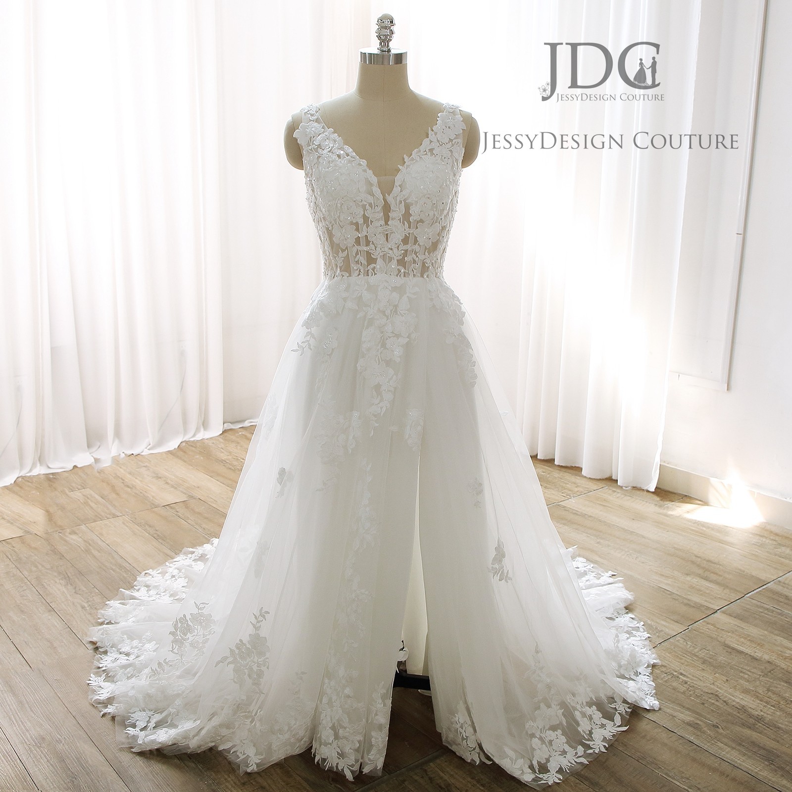 Top Glitter Lace Wedding Dress Wedding Dress Custom Made 32-60 Strappy Slit