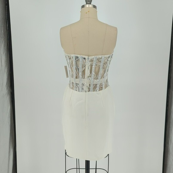 NEW Retrofete Beaded Lace Satin Dress White L bridal wedding sexy strapless