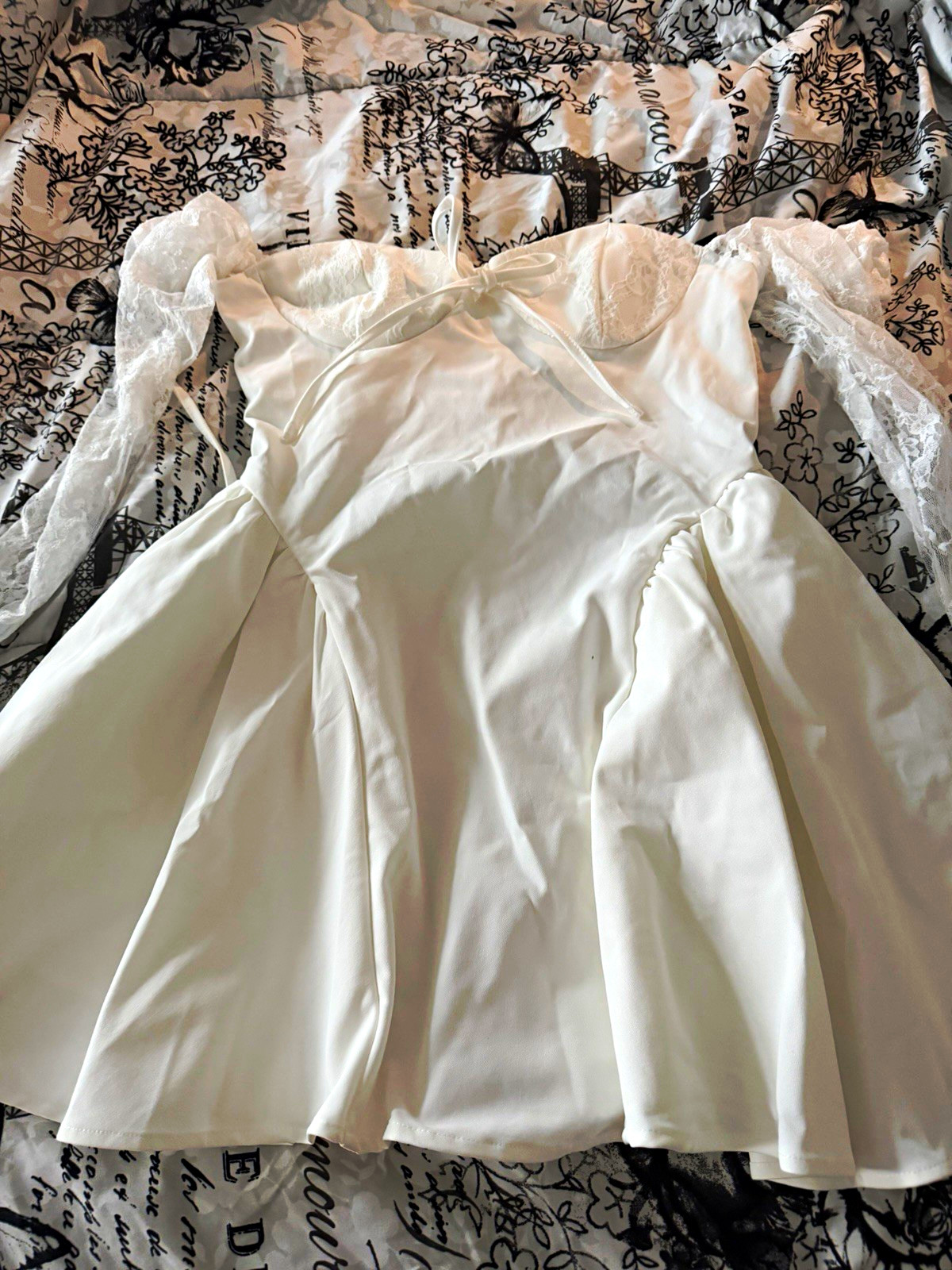 White Off-Shoulder Lace Long Sleeve A-Line Wedding Dress Gown