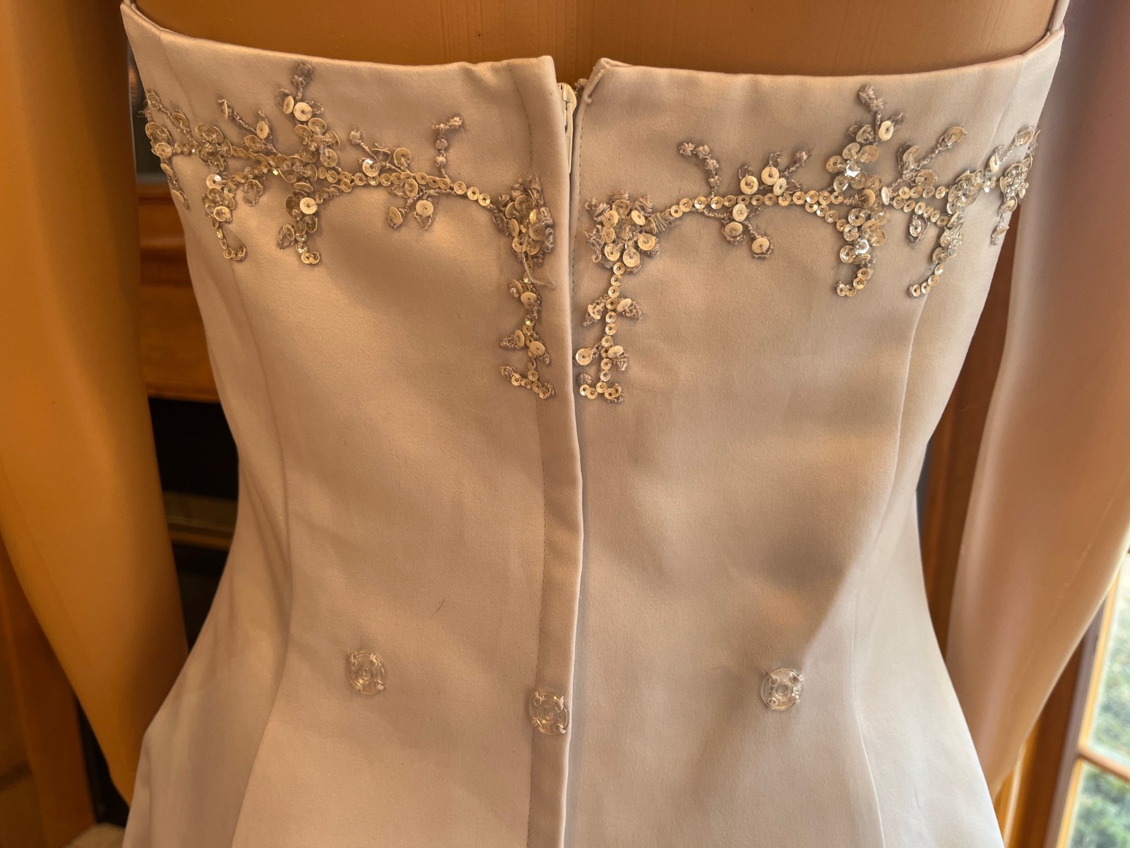 *Casablanca Gray Satin Straps Detachable Train Wedding Gown Bridal Dress Size 14