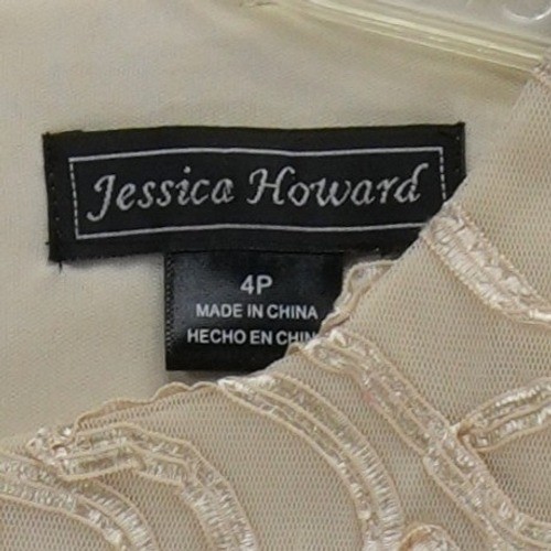 Jessica Howard Dress Women’s Size 4 Petite 4P Gold Floral Embroidered Cocktail