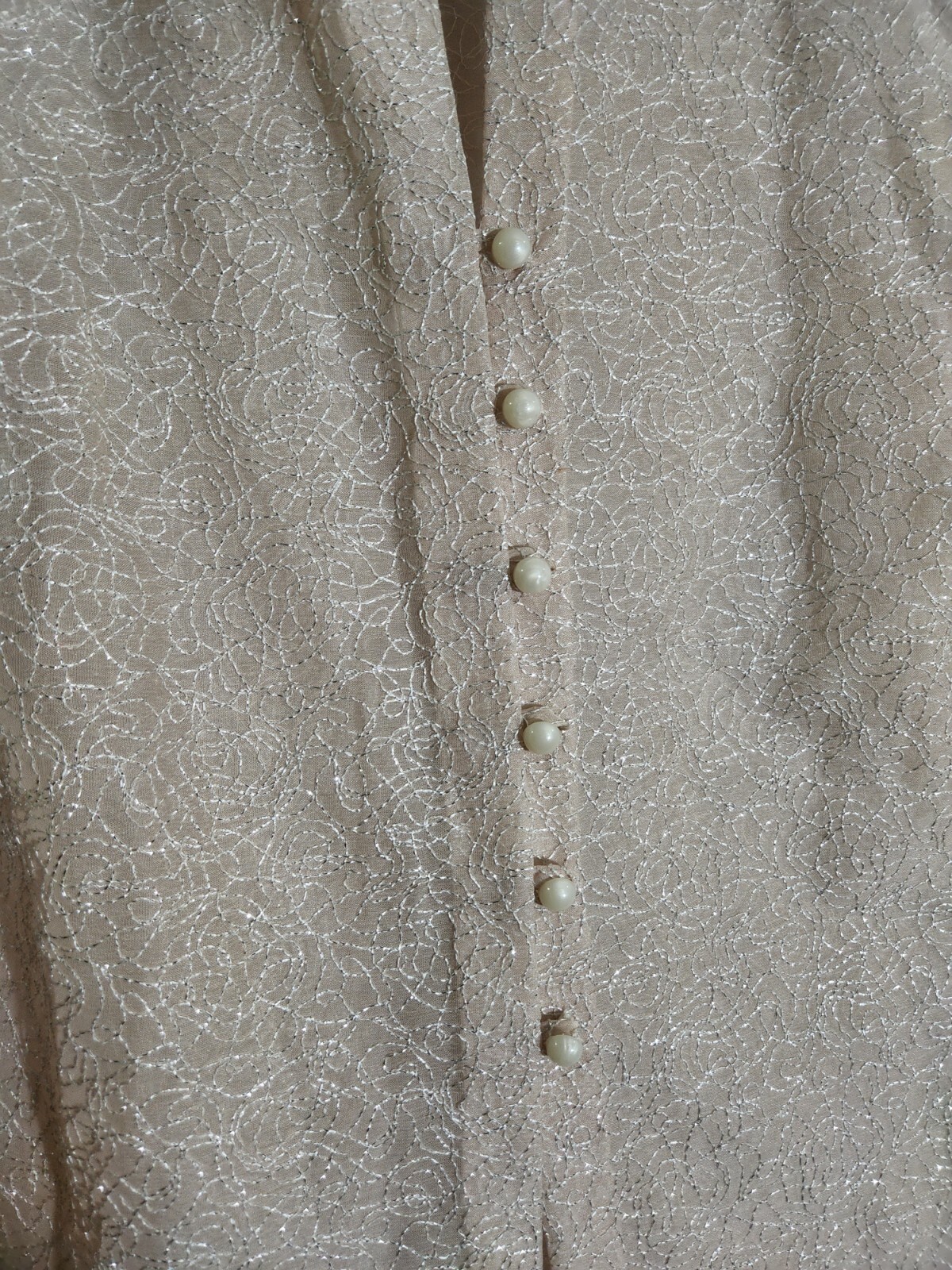 Top Bridal Taylored by Chau Dress Top Shirt Sheer Button Beige Wedding Formal 14