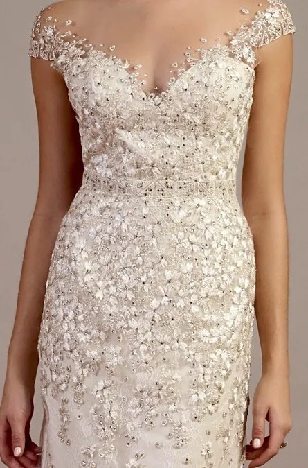Liancarlo 5885 Wedding Dress 10 Champagne Floral Embroidery Illusion USA $6,985