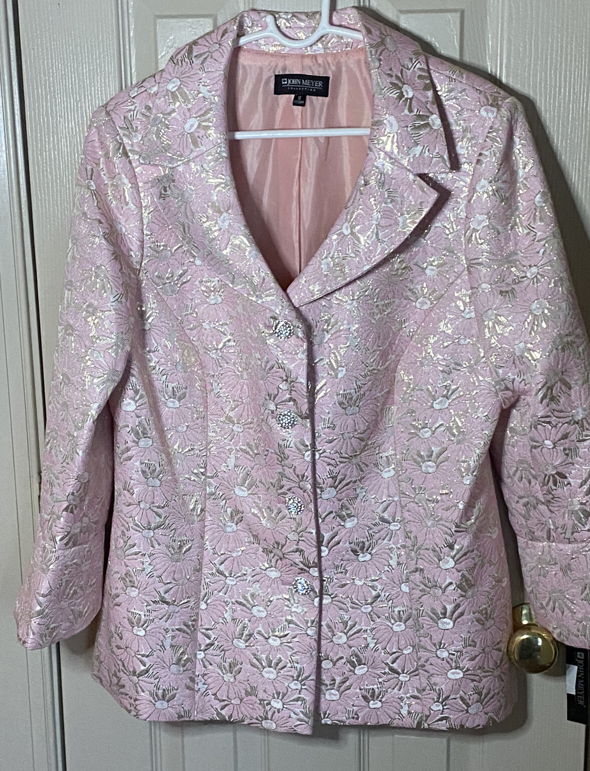 John Mayer WOMENS 2pc Suit pink Silver white Rhinestone Buttons Sz-12 NWT