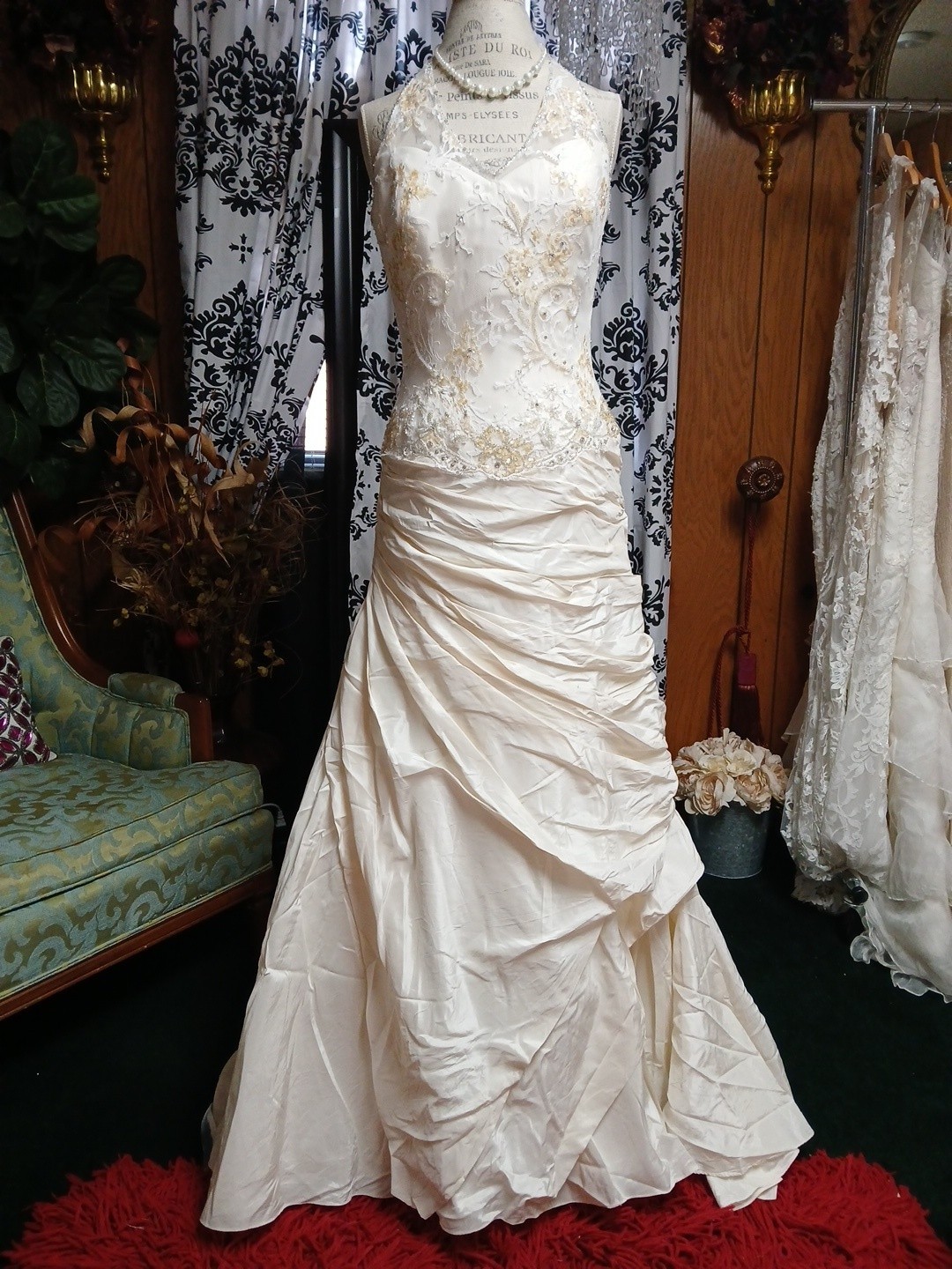 Jasmine Haute Couture Ivory 100% Hand Woven Silk With Lace Halter Wedding Dress