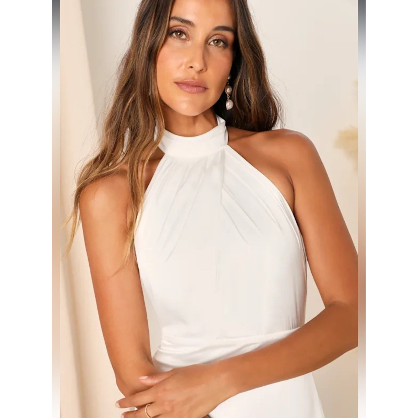 Eternity Together White Satin Halter Mermaid Maxi Dress