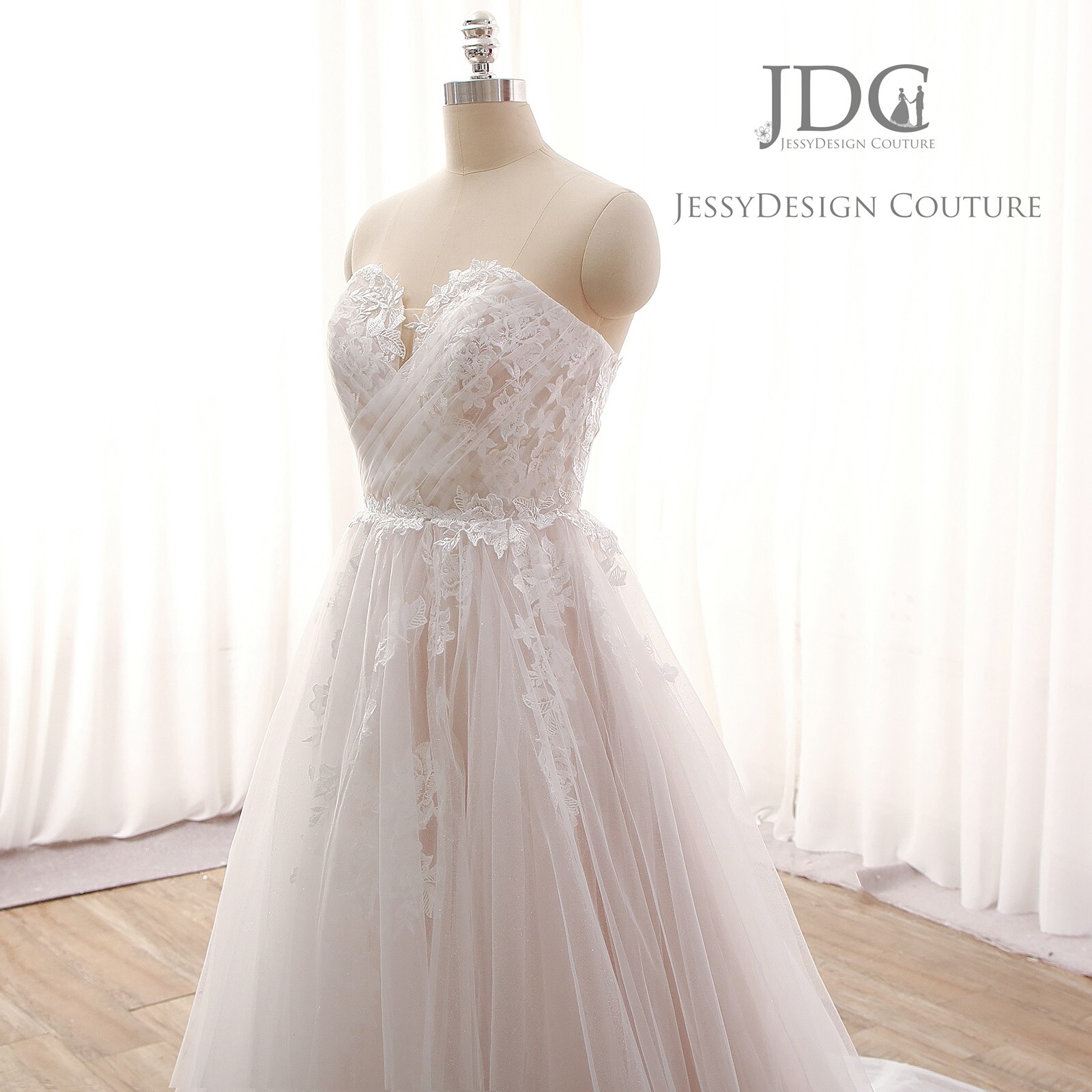 Flowly Glitter Tulle Wedding Dress Bridal Gown Custom made Plus Size Blush Ivory
