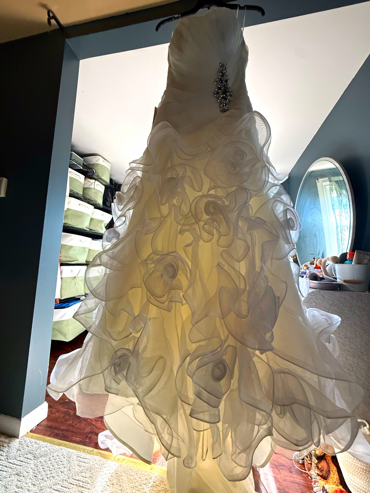 Jasmine Haute Couture Ivory Sweetheart Ball Gown Organza Crystal Ruffle Buttons