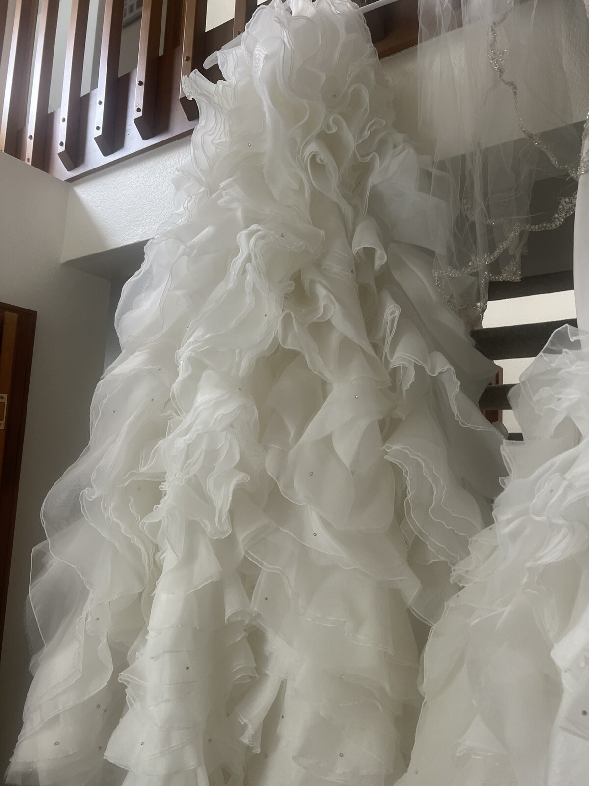 Beautiful Mermaid Beaded Wedding Dress Detachable Ruffle Rhinestone Train Custom