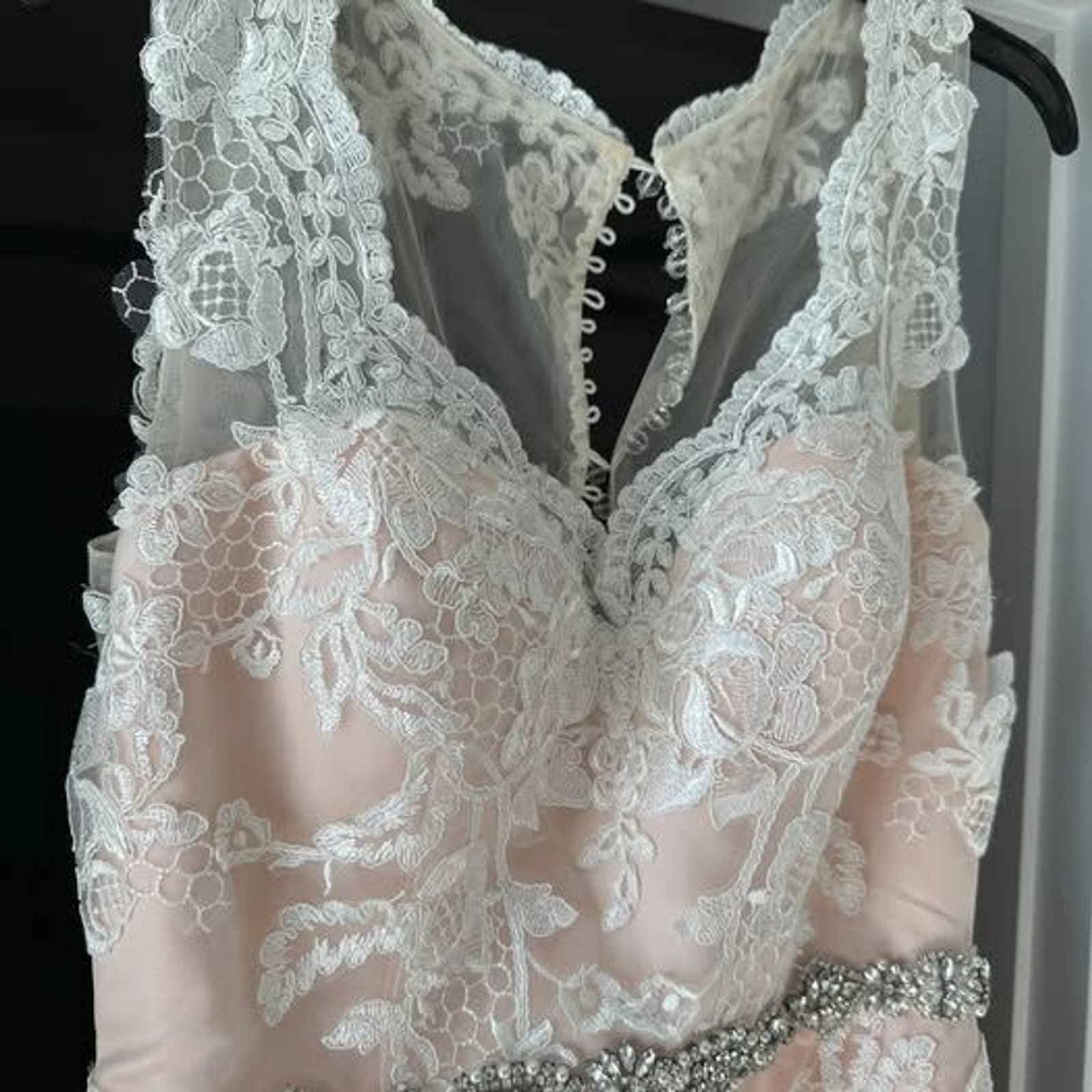 Floral White Wedding Dress with Pink Underlayer