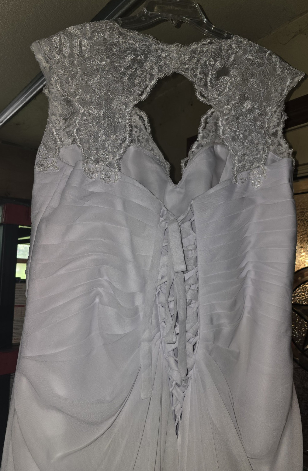 plus size White Chiffon A-Line Wedding Dress V Neck Lace Cap Sleeve Corset Back