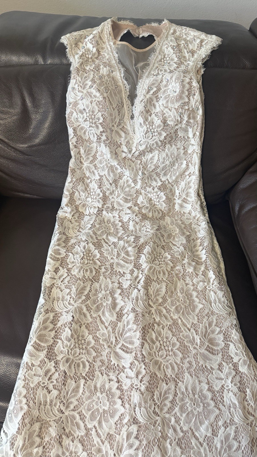 Ivory Lace Sleeveless V-Neck Mermaid Fit & Flare Full-Length Wedding Dress