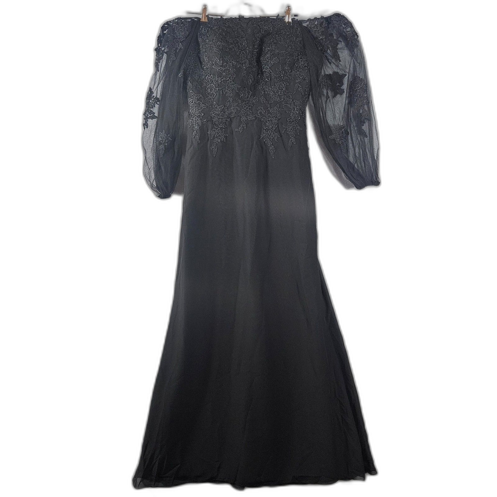 New Black Wedding Dress Sz 10 Off Shoulder Maxi Slim Lace Applique Goth Witchy