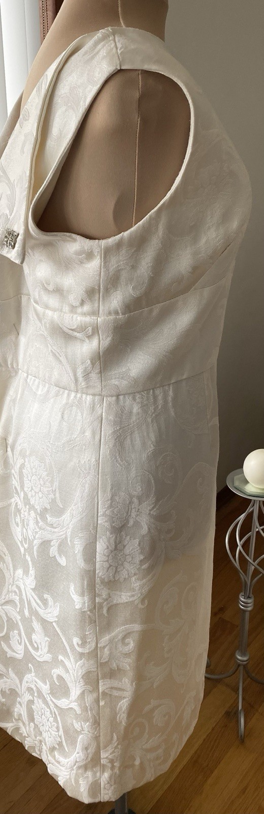 Vintage 50s-Inspired Sheath Wedding Dress 1X/2X Brocade Tea Length Wedding Gown