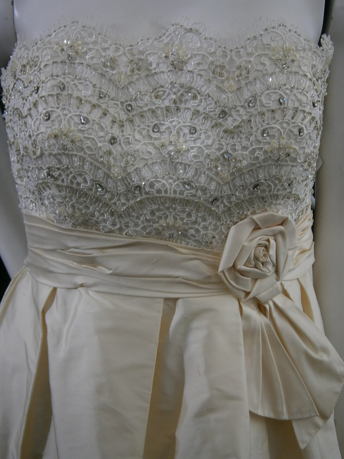 M V Couture Wedding Dress 10 Champagne Ivory Silk Mikado Lace Strapless NEW