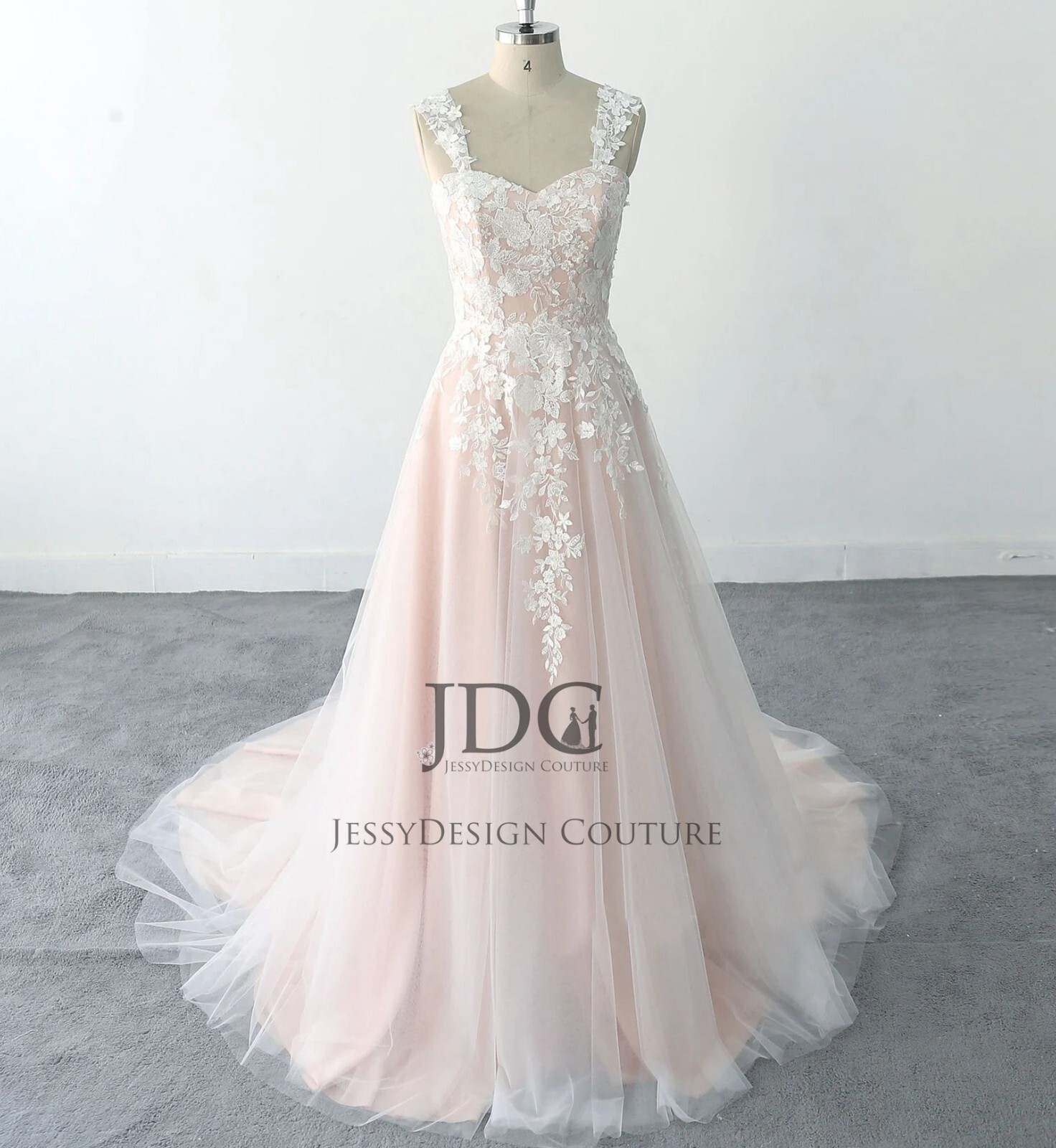 Classic Blush Bridal Gown Lace Wedding Dress Custom made 2-28 Plus Size Straps