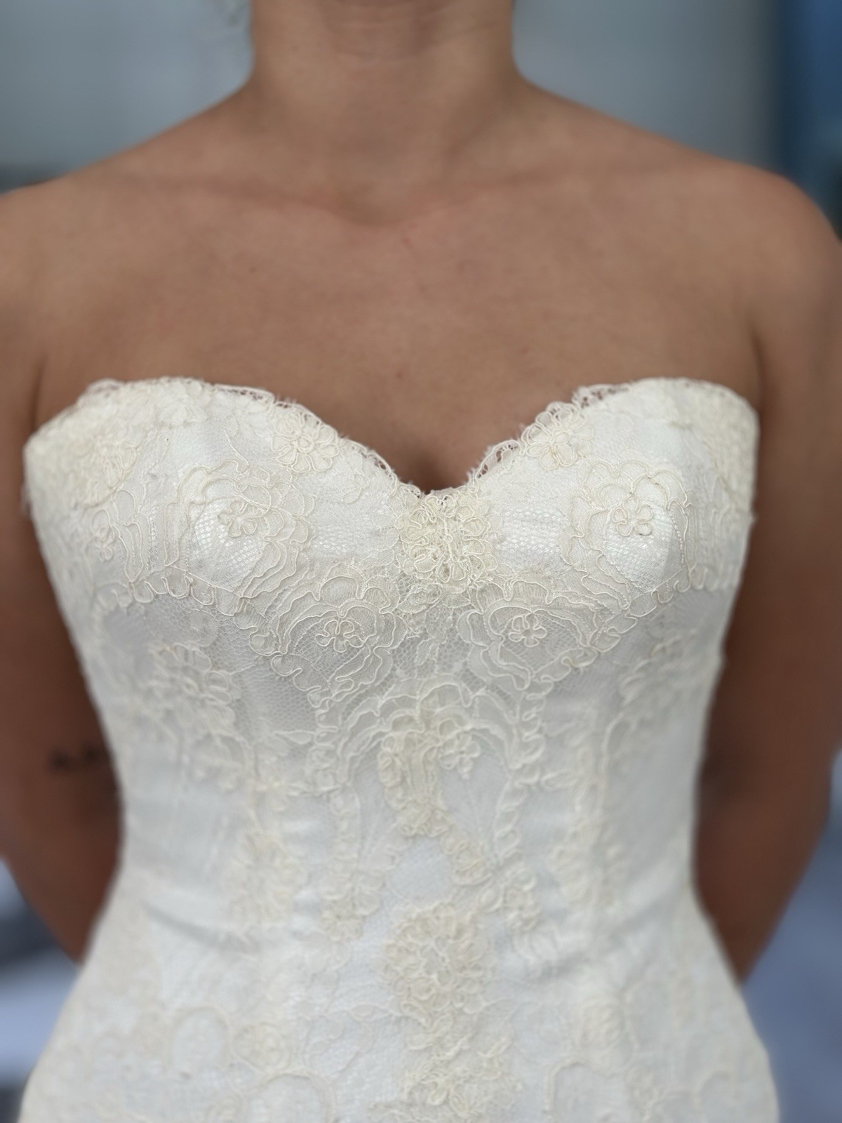 Elegant Essense of Australia Strapless Lace Wedding Dress
