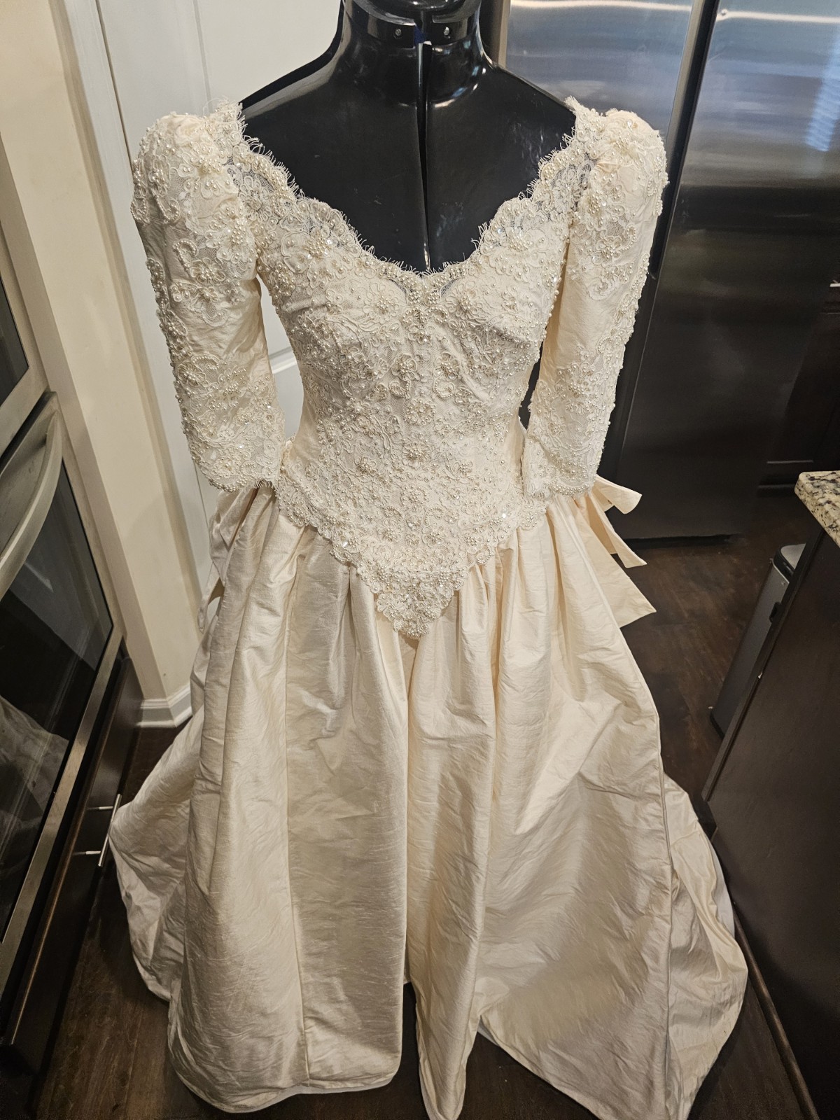 MoriLee Champagne Silk Beaded Sequin Ballgown Wedding Dress 4