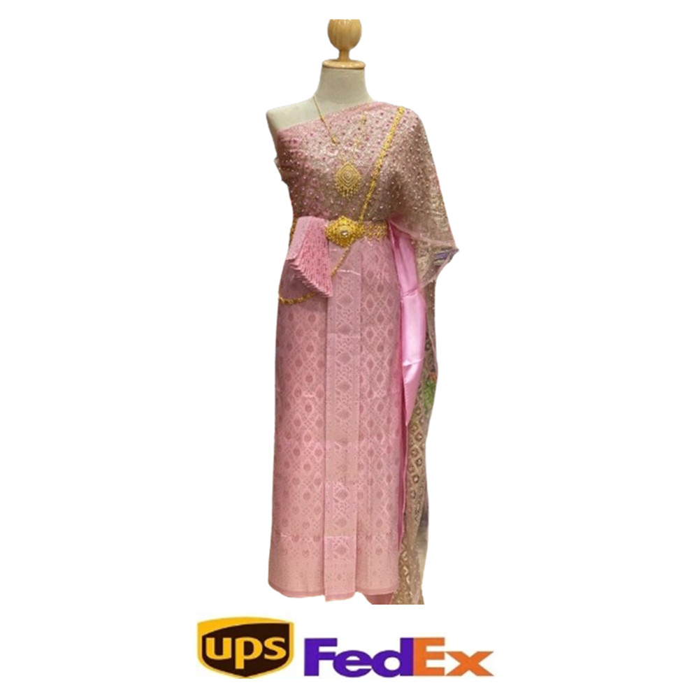 Chud Thai Traditional Wedding Dress Cloth Skirt # F Pink Lotus Accessories