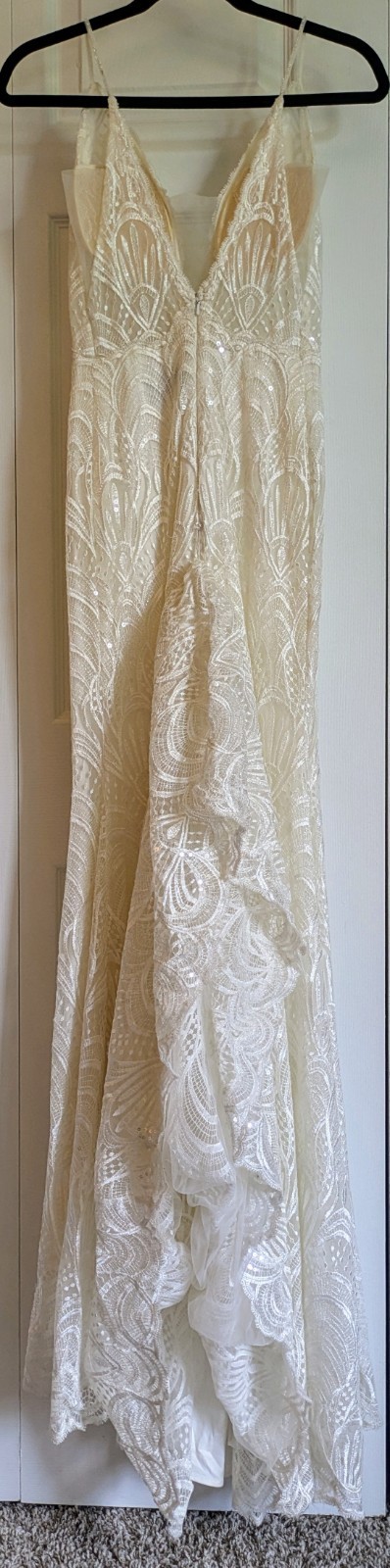 Jessica L’Amour Calla Blanche Wedding Dress – Size 2 Lace Beading Train Art Deco