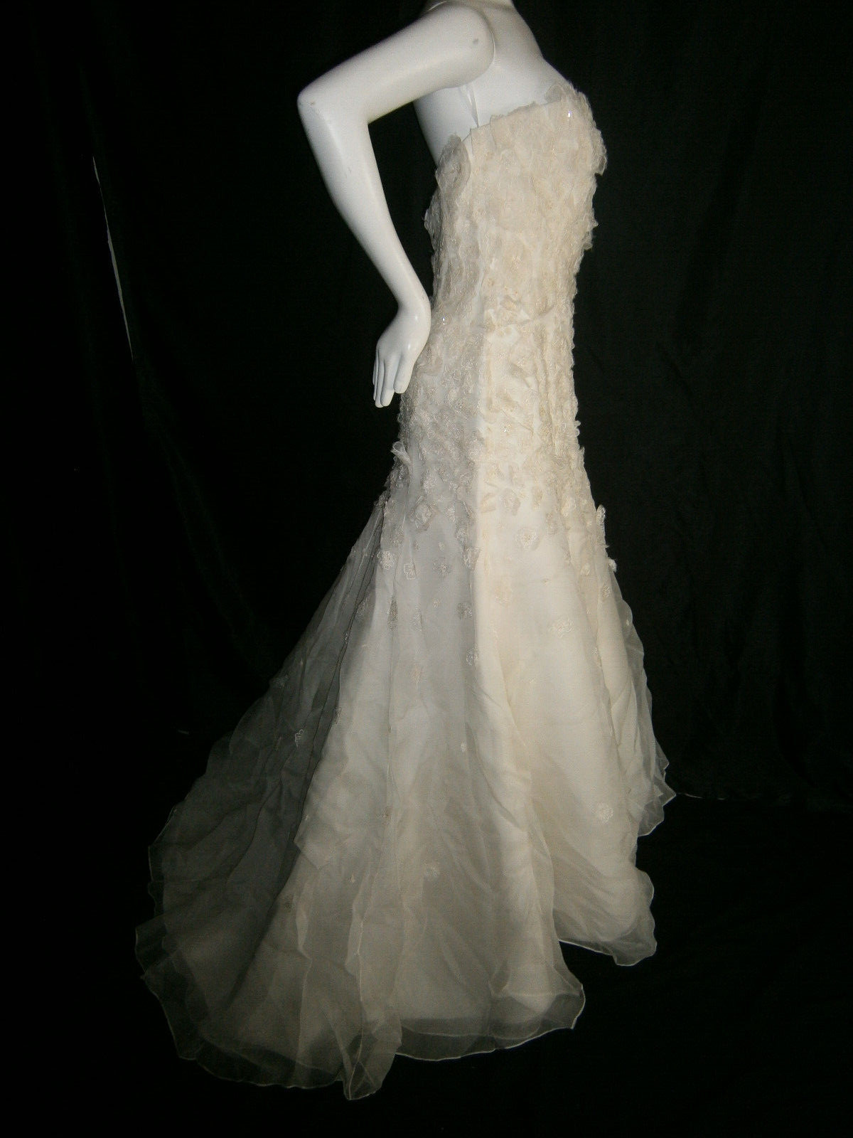 Watters Brides Wedding Dress 10 Ivory A-Line Organza 3-D Floral Overlay